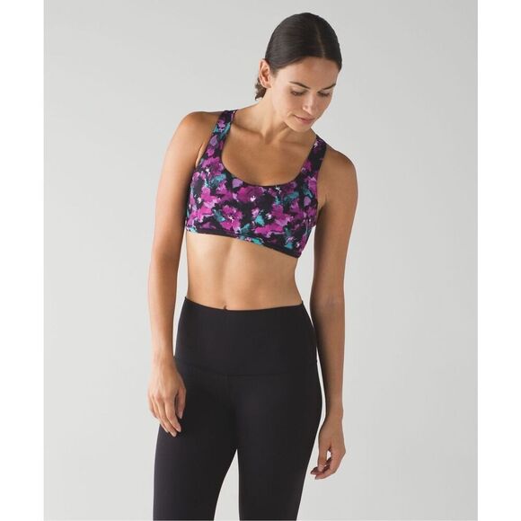 Lululemon Free To Be Tranquil Sports Bra size 6  Mini Midnight Bloom Black Deep - Picture 1 of 7